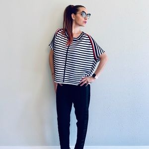 Tommy Hilfiger Knit Stripe Navy White Women’s Top Size Small NWT